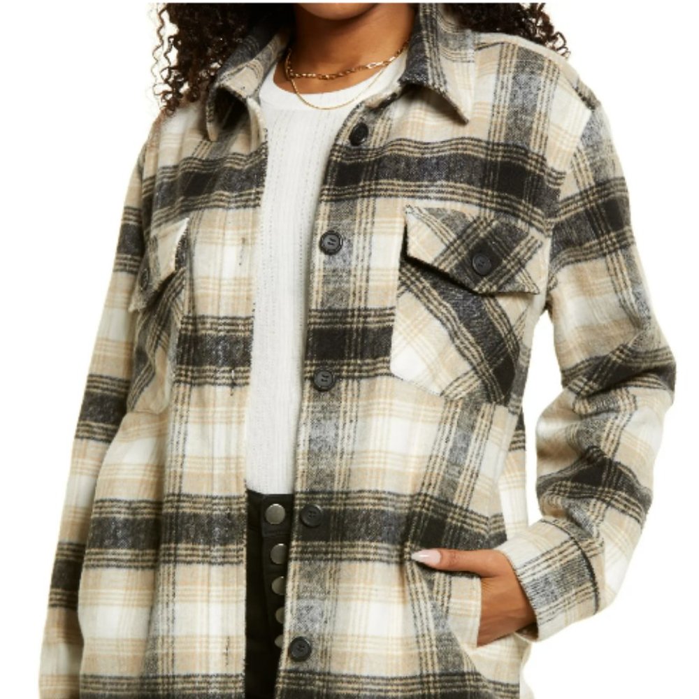 THREAD & SUPPLY Shirt Jacket; GREY PLAID